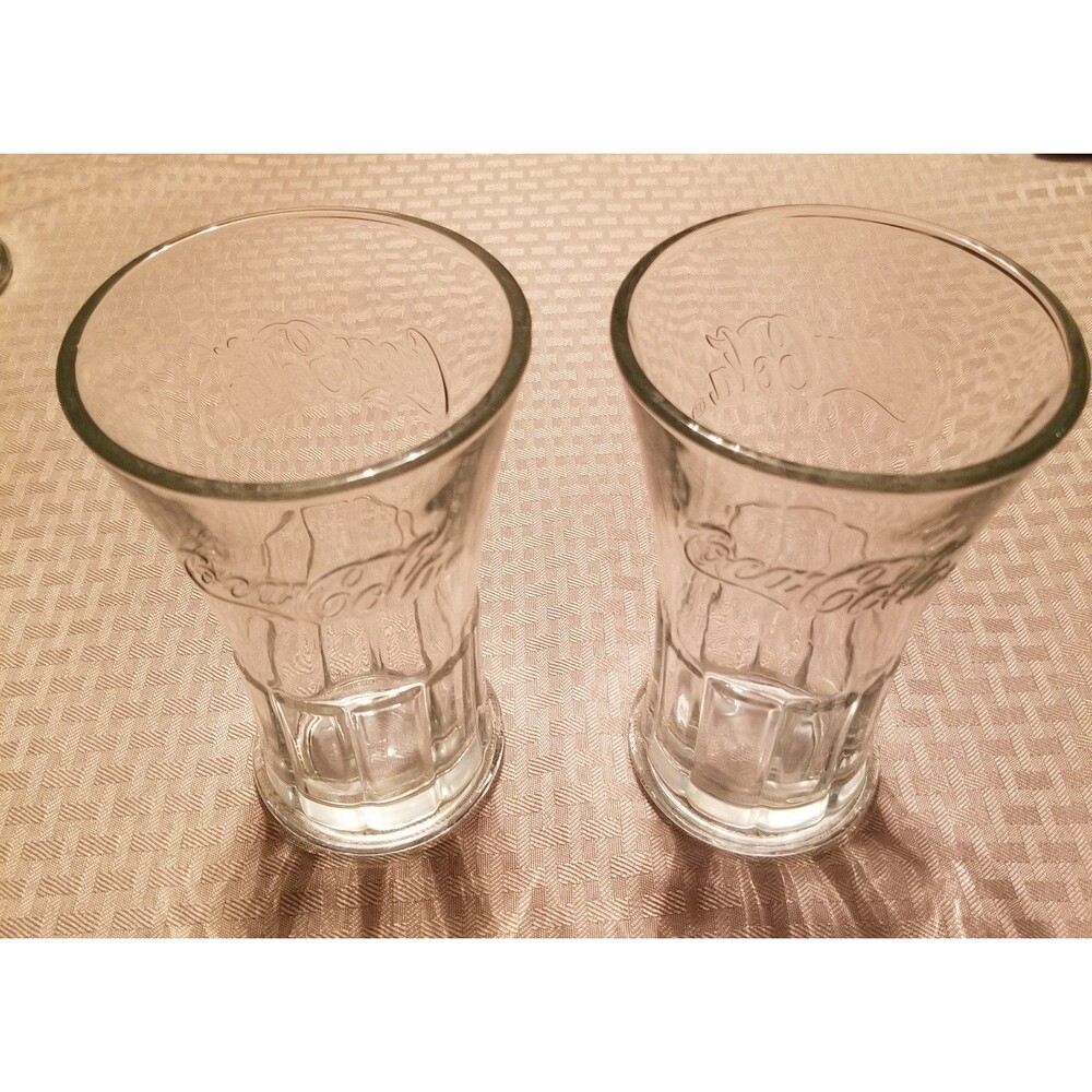 Set of 2 Vintage Clear Heavy Libby Coca-Cola Coke Drinking Glasses
